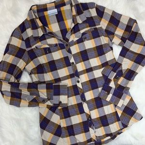 Columbia Purple Yellow Long Sleeve Flannel Top